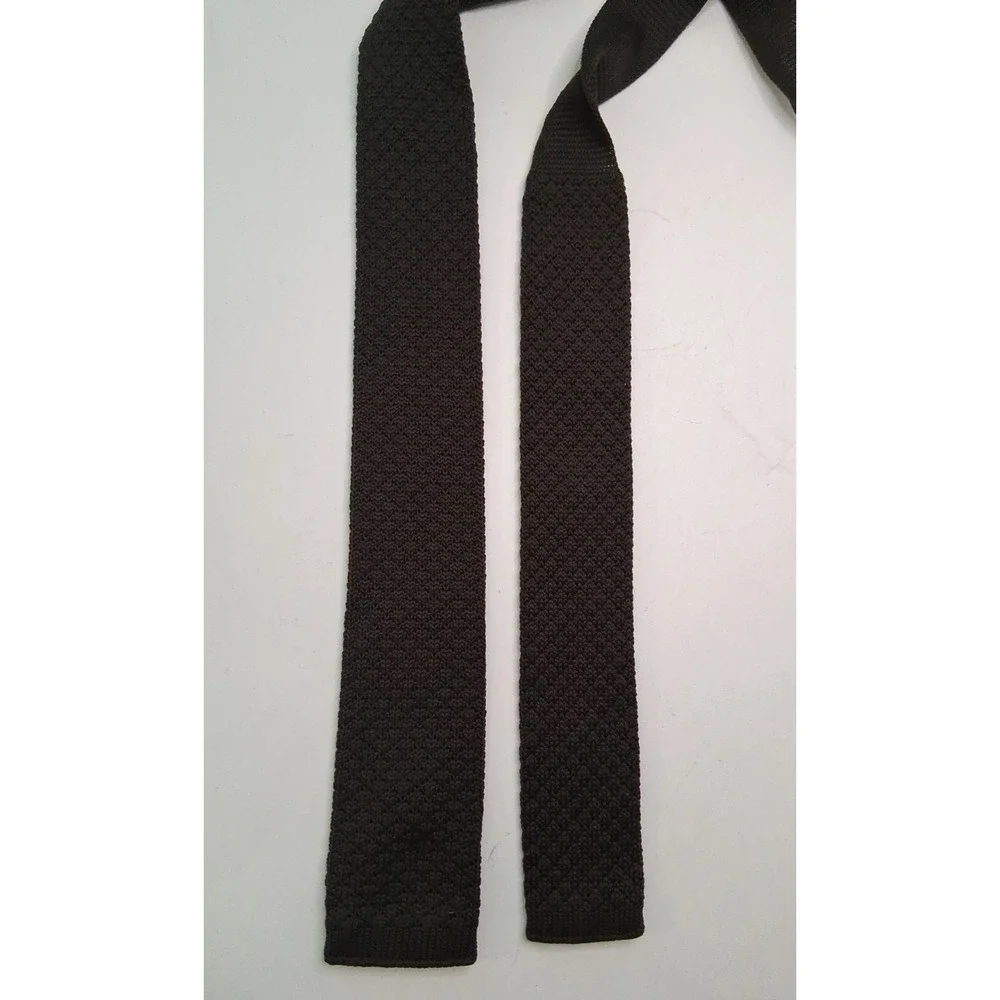 2 Classic Poly Knit Ties Men's Slim Fit Neckties Dk Brown & Hunter Green Striped